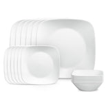 Corelle Vitrelle 18-Piece Service for 6 Square Dinnerware Set Triple Layer Glass and Chip Resistant, Lightweight Square Plates a