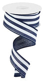 Vertical Stripe Wired Edge Ribbon 10 Yards (Navy, White, 1.5 Inch)