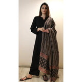 Anni Designer Women'S Rayon Viscose Anarkali Solid Kurta With Pant & Dupatta (Avantika Black-Vks01_Xl_Black_X-Large),Black,XL,Rayon,Anarkali,