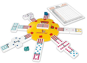 Puremco Mexican Train Double 12 Professional Size Dominoes With Bonus Chickenfoot Game Included Travel Tin Board Game, 91 Tiles,