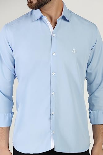 Toplot Men'S Solid Slim Fit Cotton Blend Casual Shirt With Spread Collar & Full Sleeves (Plain-Shirt-5112-Sky-Xxl),Sky,2,B0C65X3D4F