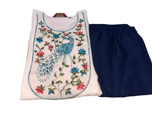 Anni Designer Women'S Cotton Blend Floral Straight Kurta With Pant (Dona-All Designs_White_X-Large),White,XL