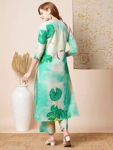 Gosriki Women'S Rayon Blend Straight Printed Kurta With Palazzo (Swans See Green-Vks04-Gs_L_See Green_Large),See Green,,B0DBM334T7
