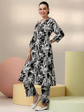 Libas Womens Printed Viscose Co-Ord Set For Women Black L 49408B