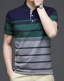 Eyebogler Men'S Designer Half Sleeves Polo Neck Striped T-Shirt,5 Percent Grey Navy Apparel,2XL