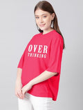 Kotty Women'S Cotton Blend Printed Oversized T-Shirts,Rani PinkApparel,L