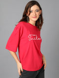 Kotty Women'S Printed, Typography Round Neck Cotton Blend 3/4 Sleeve T-Shirt(Red,Xl)