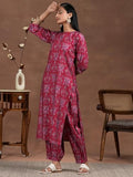 Libas Womens Printed Silk Blend Straight Kurta With Salwar And Dupatta Pink L