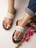 Shoetopia Girls Girls-Bunai-Kolhapuri White Flat Sandal - 8 Uk (Girls-Bunai-Kolhapuri-White),White,8,B0CQK47XRQ