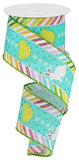 Chicks & Bunnies with Diagonal Border on Canvas Wired Edge Ribbon, 10 Yards (Green, 2.5 Inch)