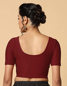 Toplot Cotton Blend Lycra Stretchable Round Neck Blouses For Women Readymade (Blouse-5058-Maroon-30),Maroon,30,B0BX41YJZL