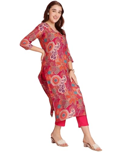 Gosriki Women'S Rayon Blend Straight Printed Kurta With Pant (Krum Pink-Vks01-Gs_S_Pink_Small),Pink,,B0DRNPM7YD