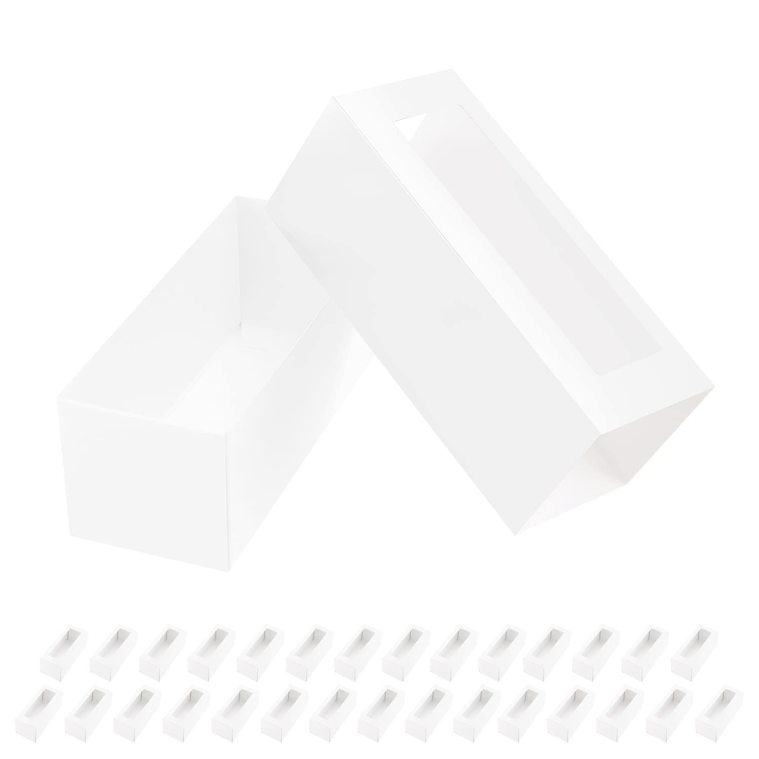 BAKIPACK 30 Macaron Boxes for 4 or 5 Macarons White Macaron Gift Boxes, Candy Boxes, Macarons Box with Clear Window (Interior Me