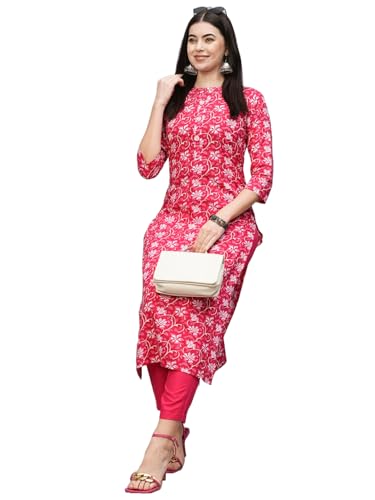 Anni Designer Women'S Cotton Blend Straight Printed Kurta With Pant (Vaagdevi Pink-Nw_S_Pink_Small),Pink,S