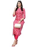Anni Designer Women'S Cotton Blend Straight Printed Kurta With Pant (Vaagdevi Pink-Nw_S_Pink_Small),Pink,S