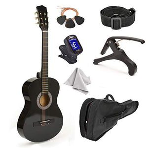 30 Wood Guitar with Case and Accessories for Kids/Girls/Boys/Beginners (Black)