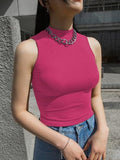 Kotty Women'S Slim Fit Sleeveles Ribbed T-Shirt(Pink,M)