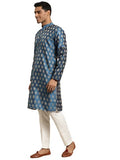 Sojanya (Since 1958 Men'S Silk Blend Peacock Blue & Gold Booti Jacquard Only Long Kurta Peacock Blue & Gold Xl