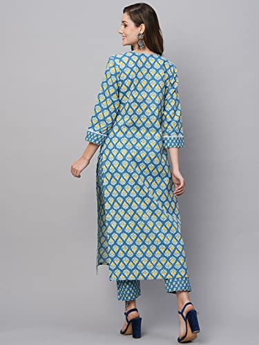 Gosriki Women'S Cotton Blend Straight Printed Kurta With Pant (Vanshi Blue-Gs_Xxl_Blue_Xx-Large),Blue,2,B0C5JQXKXK