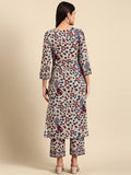 Anni Designer Women'S Rayon Blend Straight Printed Kurta With Pant (Nakari Cream_M_Cream_Medium),Cream,M,Rayon Blend,Regular,