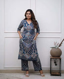 Anni Designer Women'S Rayon Viscose Straight Printed Kurta With Pant (Kadai Blue_M_Blue_Medium),Blue,M,Rayon,Regular,