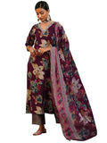 Libas Womens Printed Silk Blend Straight Kurta With Trousers And Dupatta