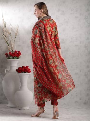 Gosriki Women'S Rayon Blend Anarkali Printed Kurta With Palazzo & Dupatta (Cia Red-Vks05-Gs_Xl_Red_X-Large),Red,,B0DJWGF57T