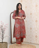 Anni Designer Women'S Rayon Viscose Straight Printed Kurta With Pant (Kadai Red-Vks01_Xxl_Red_Xx-Large),Red,2XL,Rayon,Regular,