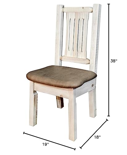 Montana Woodworks Homestead Collection Dining Side Chair, Clear Lacquer Finish With Upholstered Seat, Buckskin Pattern