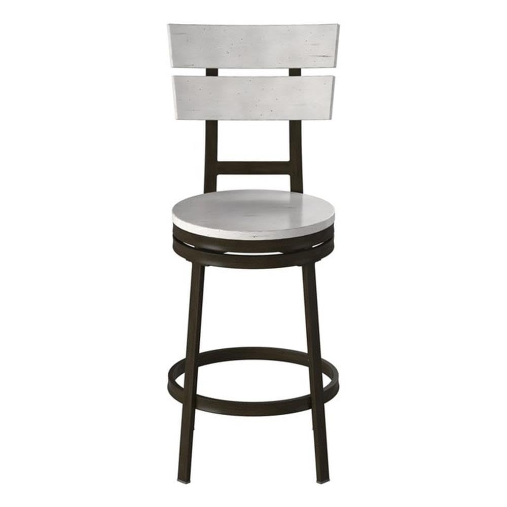 American Woodcrafters Colson Distressed White Metal Swivel Counter Barstool