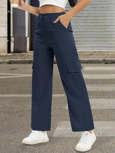 Toplot Cotton Multi-Pocket Cargo Pant For Women (Straight-Cargo-5191-Navy-34),Navy,34,B0D5VH48NG