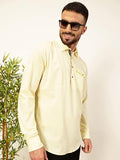 Thomas Scott Men Solid Cotton Linen Kurta Shirt (Ts1531_Lemon, Xl)