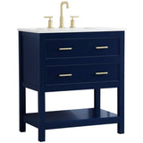 Elegant Decor Sinclaire 30 Single Quartz Top Bathroom Vanity In Blue