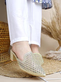 Shoetopia Embellished Golden Heeled Mules For Women & Girls /Eu38,Copper,5,B0FF3D2XYJ