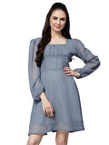 Lookmark Women'S Georgette Butti Fit And Flare Midi A-Line One Piece Western Dress In Grey Color(Sd648-M)