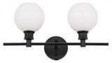 Living District Collier Industrial Mid-Century Modern 2 Light Entryway And Bathroom Wall Sconce In Black And Frosted White Glass