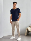 Toplot Polo T Shirt For Men || Men Casual T-Shirt || Polo For Man || Jacquard || Contrast Collar And Cuff (Jqrd-Solid-Polo-5245-Navy-S),Navy,,B0DZXVNDRM