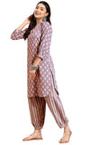 Lookmark Women'S Trendy Printed Cotton Blend Straight Kurta And Afghani Pant Set Perfect For Casual And Office Wear (Az-Lm-Og-Ks2070 Peach-Xl)