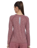 Enamor Athleisure Women's Synthetic Long Sleeves Scoop Neck Slim Fit Quick Dry 4 Way Stretch Antimicrobial Active Tee with Reflective Graphic- E189(E189-Burgndy Melange-L),Burgndymel Freemind