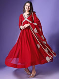 Wedani Women'S Georgette Solid Anarkali Dress Maroon,MAROON,L,,,