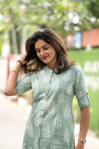 Anni Designer Women'S Rayon Viscose A-Line Printed Kurta With Pant (Kopek Green_S_Green_Small),Green,S,Rayon Blend,Classic,