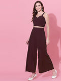 Selvia Women'S Sleeveless Crepe V-Neck Solid Co-Ords Set(358Tk7039N-M_Maroon)