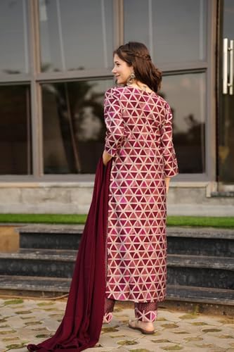 Anni Designer Women'S Rayon Blend Straight Printed Kurta With Pant & Dupatta (Chikroom Maroon_Xl_Maroon_X-Large),Maroon,XL,Rayon Blend,Regular,