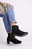 Shoetopai Women'S Black Ankle Boots Suede Finish With Block Heel And Side Zipper | Stylish Winter Casual Booties Eu38,Black,5,B0DM68P2B8