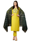 Gosriki Women'S Rayon Blend Embroidered Straight Kurta With Pant & Dupatta (Minara Mustrad-Gs_L_Mustard_Large),Mustard,,B0CYGR9YMY