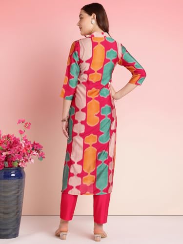Gosriki Women'S Rayon Blend Straight Printed Kurta With Pant (Surdas Pink-Vks01-Gs_Xxl_Pink_Xx-Large),Pink,2,B0DRNNCLNC