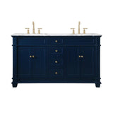 Elegant Decor Wesley 60 Steel And Solid Wood Double Bathroom Vanity Set In Blue