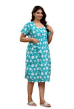 Narsinh Enterprises Women Printed Cotton Nighty, Half Sleeve With Belt & Pocket Short Knee Lenth (In, Alpha, Xl, Regular, Blue 3