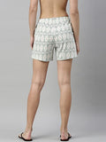 Enamor Essentials Women's Mid Rise Relaxed Fit Thigh Length Breathable Pure Cotton Shorts with 2 Side Pockets - E062(E062-Fern Diamond Aop-M),Fern Diamond Aop