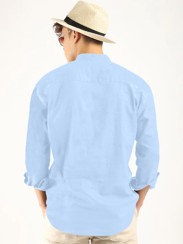Royalscout Men'S Cotton Polyester Blend Solid Regular Fit Full Sleeve Short Kurta Sky Sky S Jm_Button_Sky_S